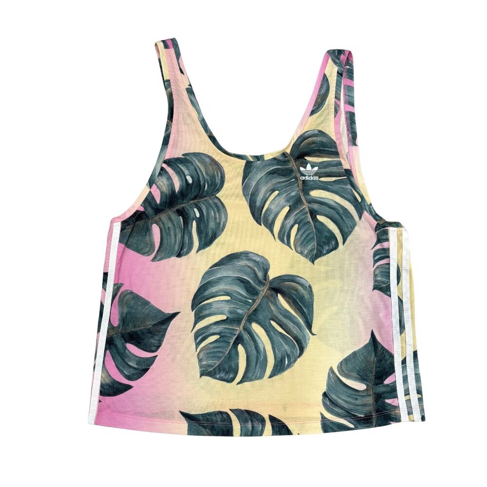 Adidas Originals Women’s Tank Top Monstera Leaf Pastel Trefoil Logo Streetwear